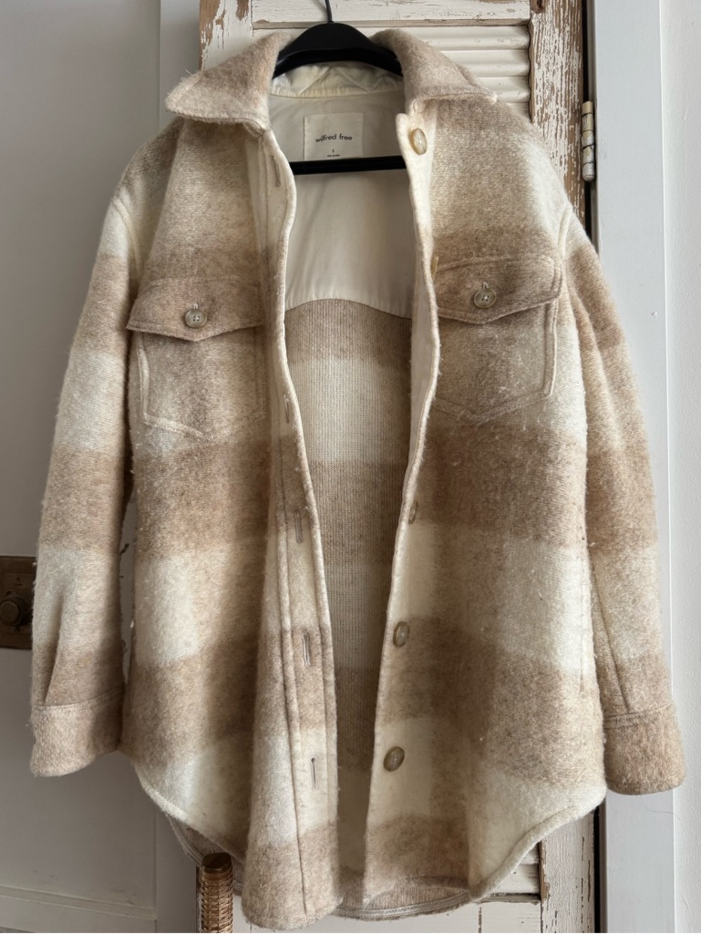 Wilfred Cream and Beige Plaid Utility Shacket
